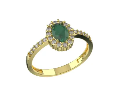 3D Printed Solitaire Ring in 18kt Gold with Emerald and Diamond 3D print model