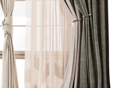 Luxurious Dual Layer Drapes with Sheer Curtain 70 3D model