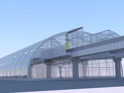 Monorail station with trains 3D model