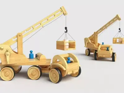 Wooden toy car crane for kids Low-poly 3D model