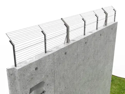 security fence and wall with sensors in cross section 3D model