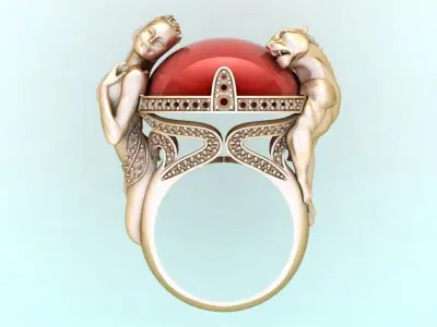 Mythical ring - Ring of a women who catches a tiger - N2265 3D print model