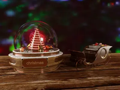 SnowGlobe christmas tree in glass dome 3D model