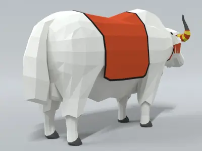 Low Poly Cartoon White Yak Low-poly 3D model