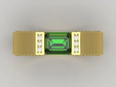 Luxury yellow gold ring with diamonds green rubies model jr00113 3D print model