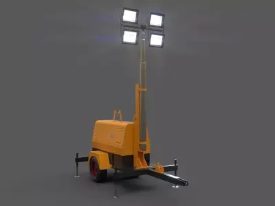 PBR Mobile Light Tower Generator B - Yellow Dark Low-poly 3D model