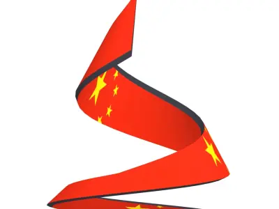 Chinese flag on Double spiral helical structure 3D model