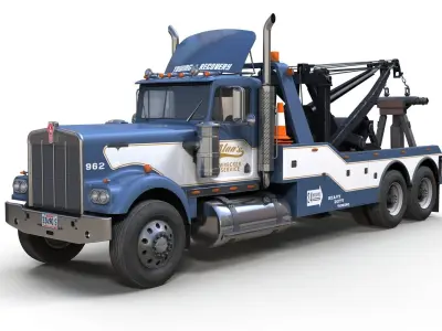 Kenworth W900A wrecker truck Low-poly 3D model