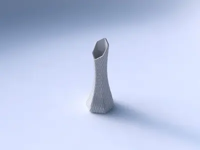 Vase squeezed and bent hexagon with diagonal grid plates 3D print model