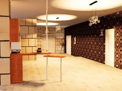 3D- house model bathroom with wallpaper Free low-poly 3D model
