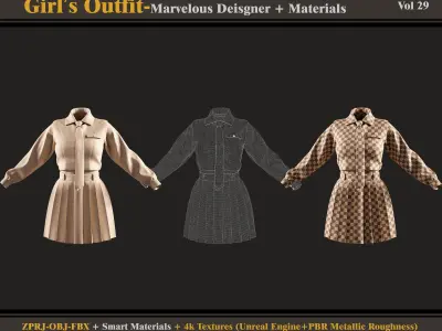 Girls Outfit- MD-Clo3d - Smart Material - Textures - OBJ- FBX 3D model
