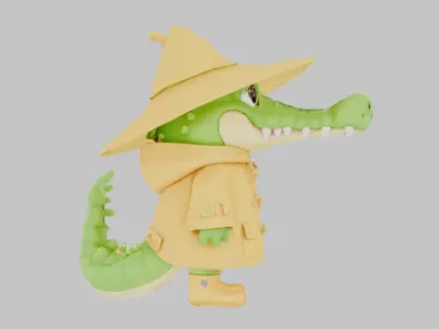 Crocodile Explorer toon Low-poly 3D model