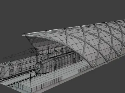 Station with doubledeck trains III 3D model