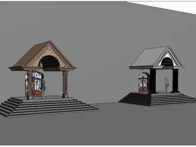 Classical Entrance and Revit Colum family  Low-poly 3D model