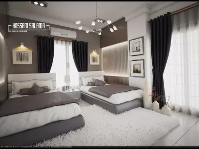 Modern bedroom scene 3D model 3D model Bed room 2 Free 3D model