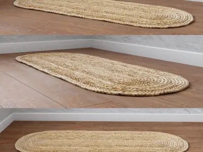 Natural Oval shape Braided Jute Rug 6 in one Low-poly 3D model