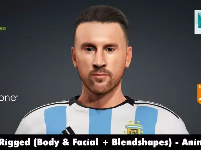 Lionel Messi Rigged Animated  2500 Free animations tutorial Low-poly 3D model