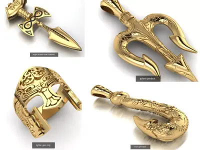 Collection of men jewelry with Medieval jewelry 3D Model Pack