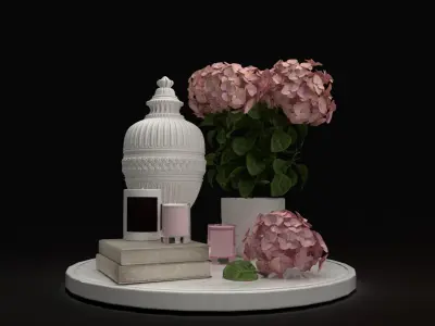 Hydrangea and candles set 3D model