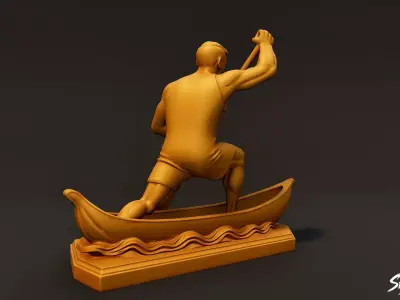 Golden Canoeing Statue Low-poly 3D model