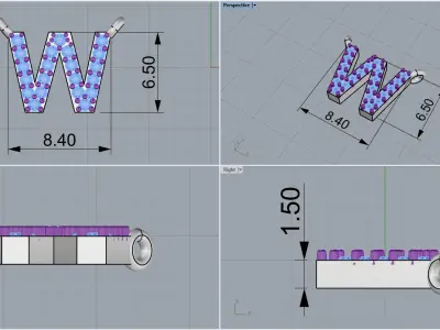 W initial pendant necklace model 697 3D print model