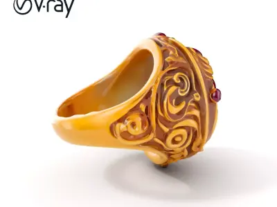Intricate Gold Ring with Ruby Gemstones Model Pack Low-poly 3D model