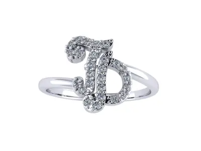 Diamond ring design 3d render - the letter TD 3D print model