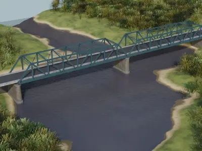 Steel Bridge with concrete pillars 3D model