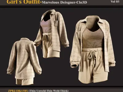 Girls Outfit- Marvelous Designer-Clo3d - OBJ - FBX Free 3D model