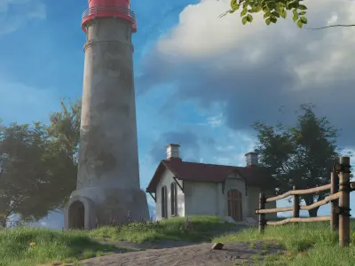 High-Quality Nature Scene with Lighthouse on Cliff   Free 3D model