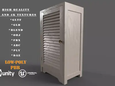 Wooden Material Cabinet Low-Poly PBR Game Ready 3D Model Low-poly 3D model