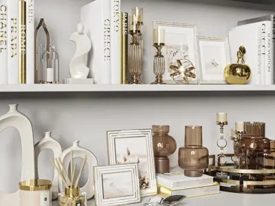 Decorative Set 37 White and gold books 3D model