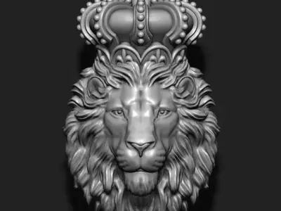 Lion pendant with crown and closed mouth 005 3D print model