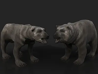 2 Bears - bony skinny starving ravenous emaciated black grizzly  Low-poly 3D model