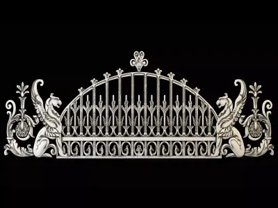 Wrought Iron Fence with Griffins 3D model