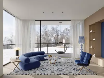 Modern living room dining room interior scenes  3D model