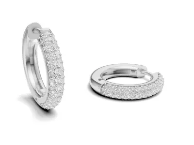 Pave Diamond Studded Hoop Earrings Huggie Style 3D print model