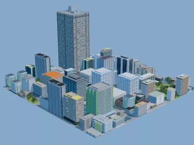 City Downtown Skyscraper Street 10 - DAY Low-poly 3D model