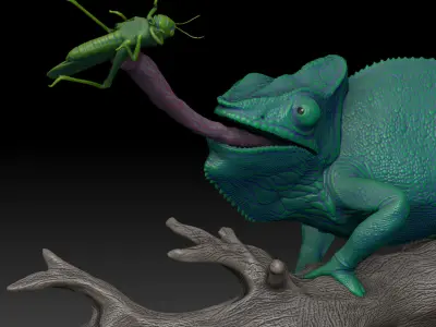 Panther Chameleon - Furcifer pardalis NosyBe with Tongue Shot 3D print model