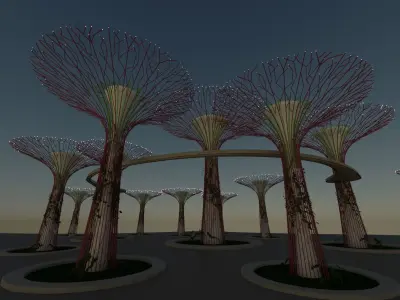 Gardens by the Bay Singapore supertrees Low-poly 3D model