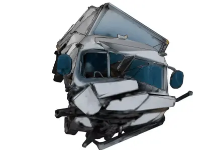 Derelict small cargo van amid debris Low-poly 3D model