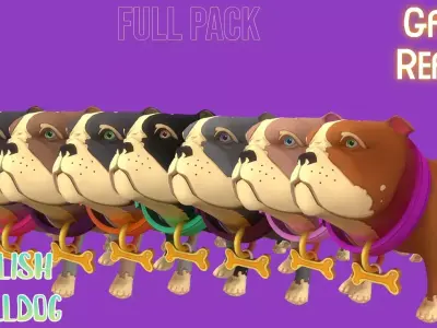Animated English Bulldog FullPack  fully game ready Low-poly 3D model