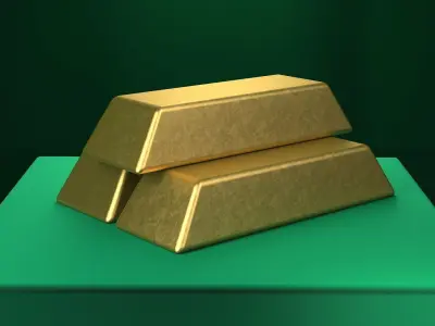 Gold Set three silver bars stacked 3D model