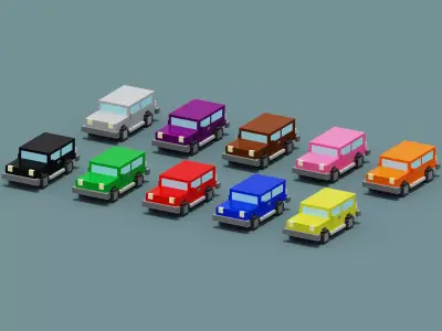Voxel Cars Low-poly 3D model