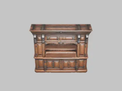 Medieval Wooden Cabinet Low-poly 3D model