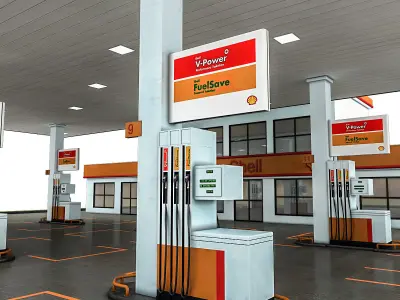 3D Gas Station Low-poly 3D model