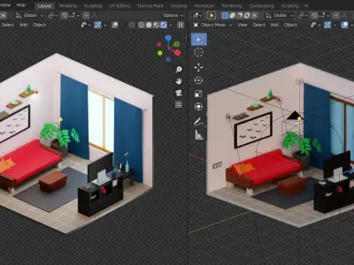 Guest Room 1 Low-poly 3D model
