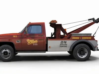 80s Tow truck pickup Low-poly 3D model