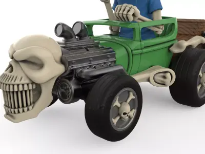 Hot Rod Skeleton Driver Model Skull Engine STL  3D print model