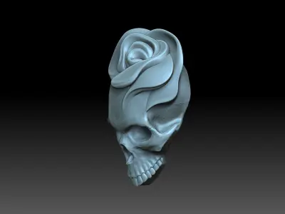 Bas-relief skull with a rose 3D print model